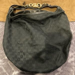 Gucci black canvas monogram Pelham hobo bag